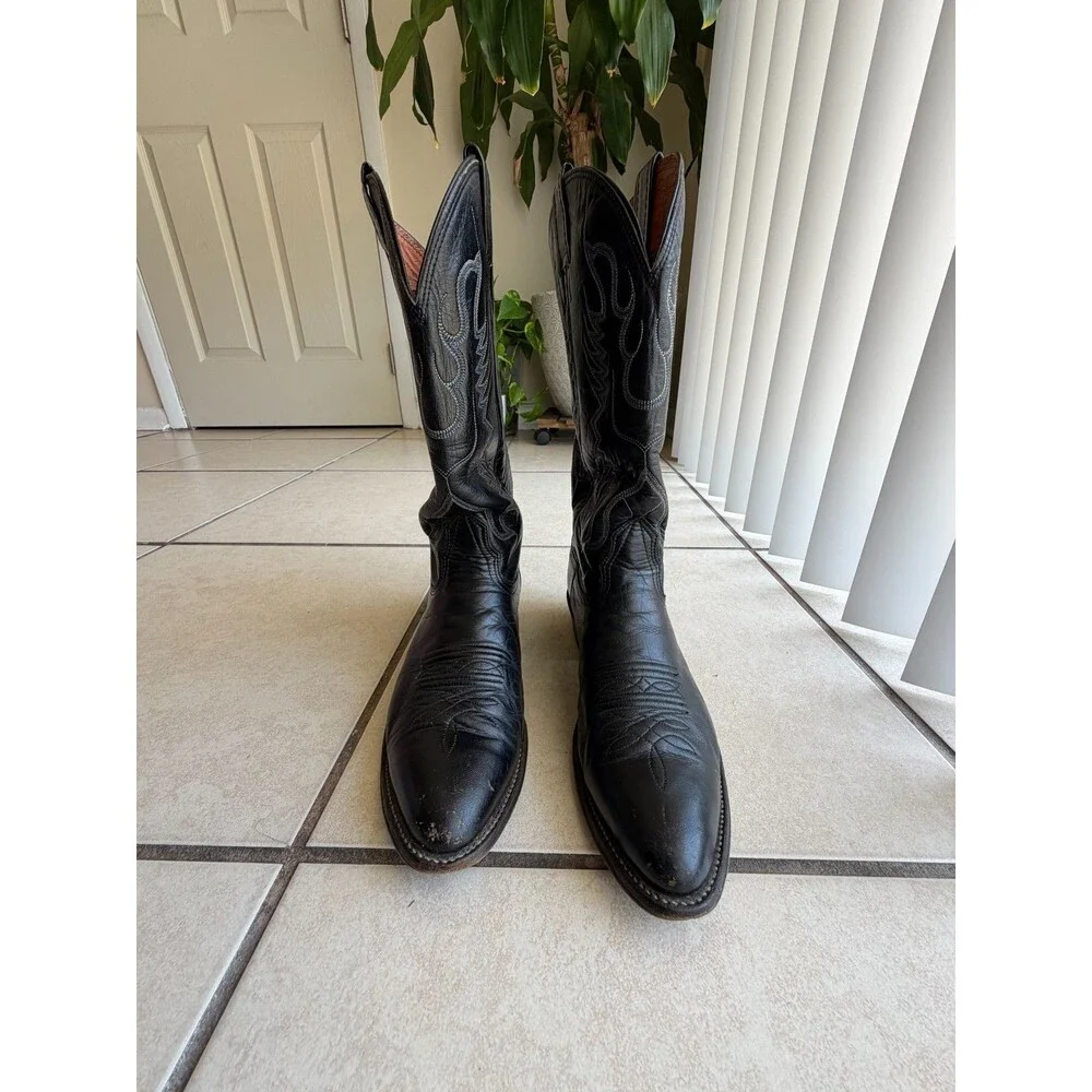 Vintage Nocona Black Leather Cowboy Boots - Men's Size 8.5 D (Style 8206)